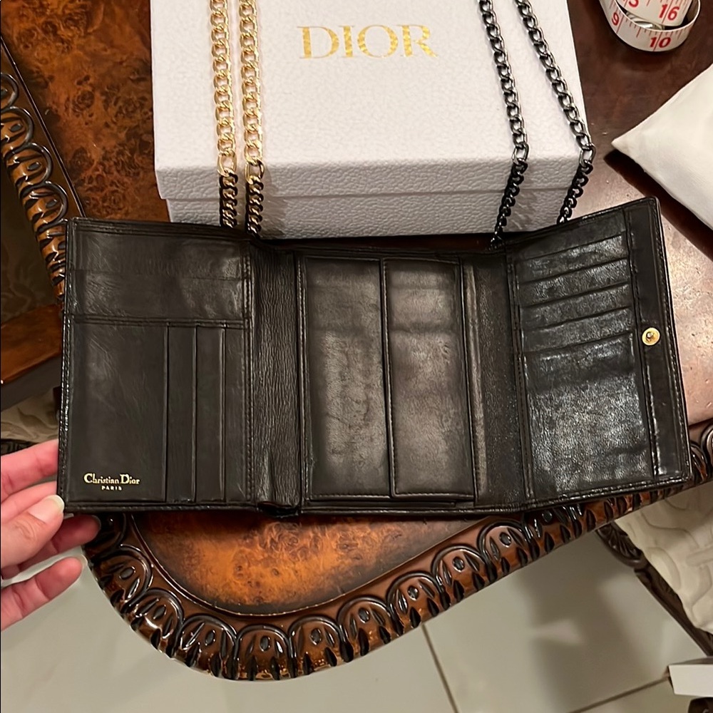 Dior Quilted leather Wallet Chocolate Brown with Gold chain crossbody - Picture 3 of 8